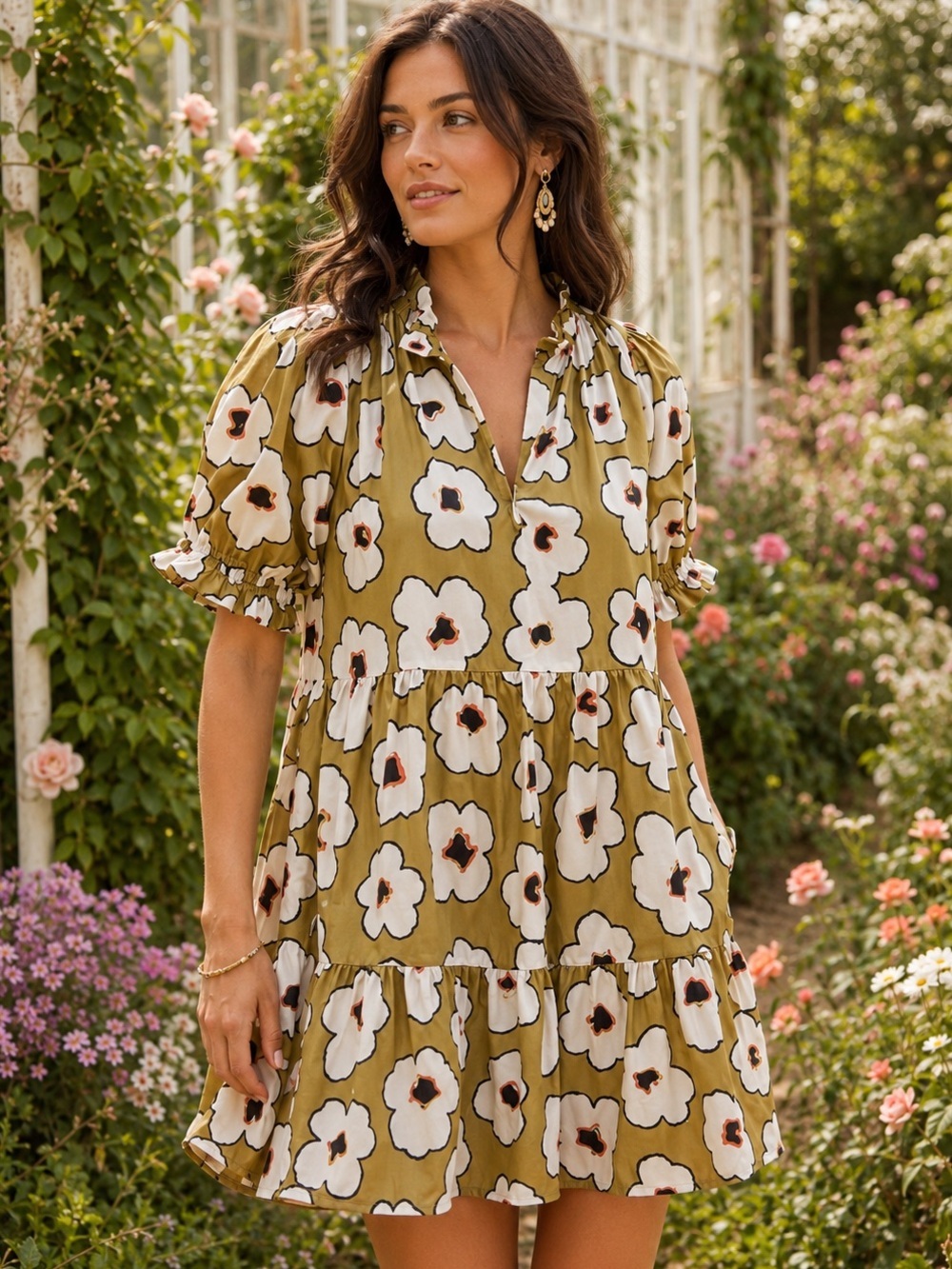 CROSBY by Mollie Burch Isabelle Tiered Cotton Mini Dress in Meadow Size XS